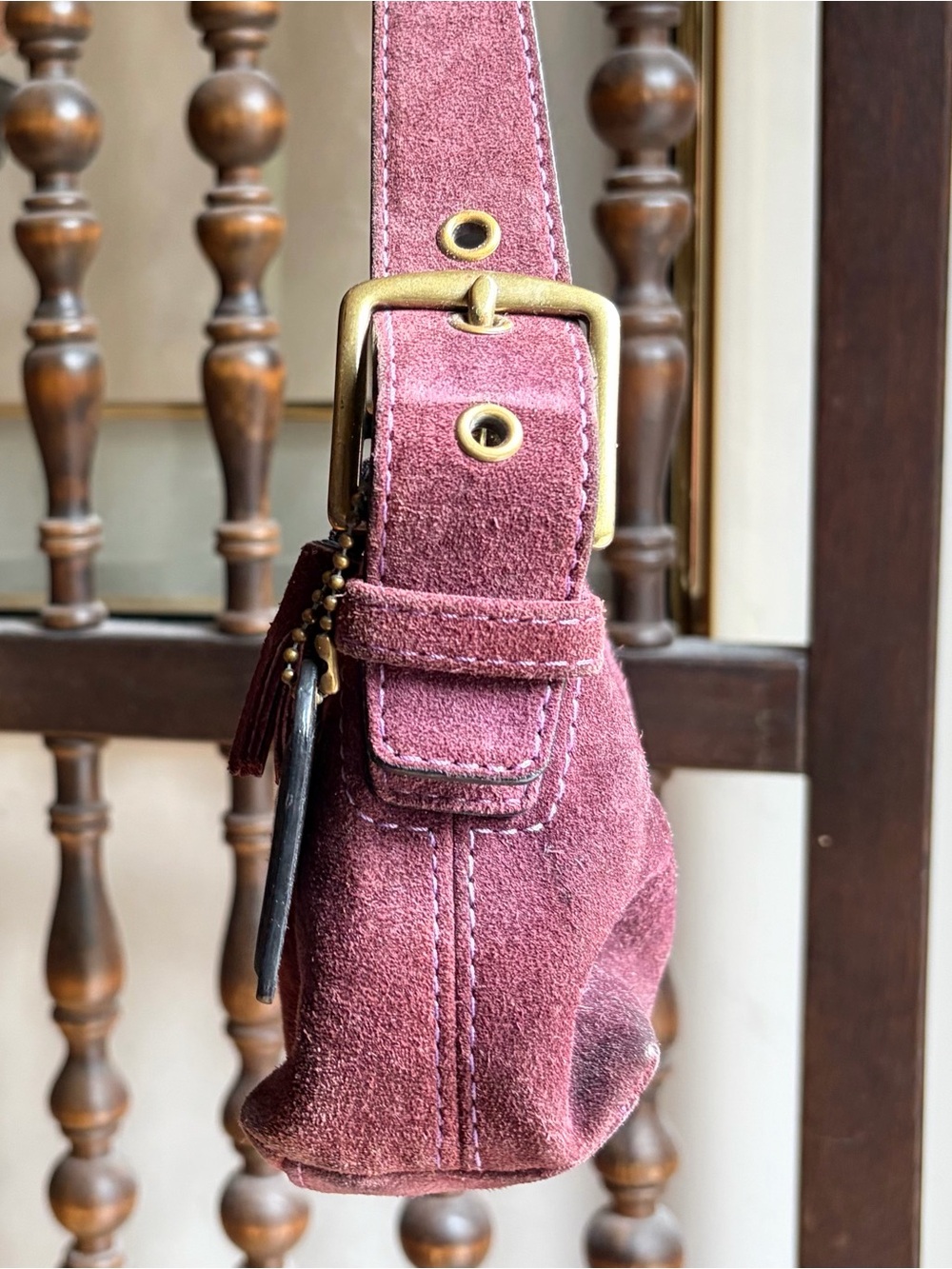 COACH Hamptons Suede Soft Demi #7470 Aubergine Vintage Y2K Baguette Shoulder Bag - Picture 9 of 16